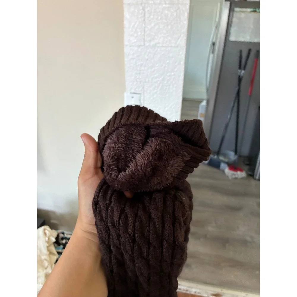 Brown Cable Knit Leg Warmers Fuzzy Lined Winter Boot Socks Coquette Balletcore